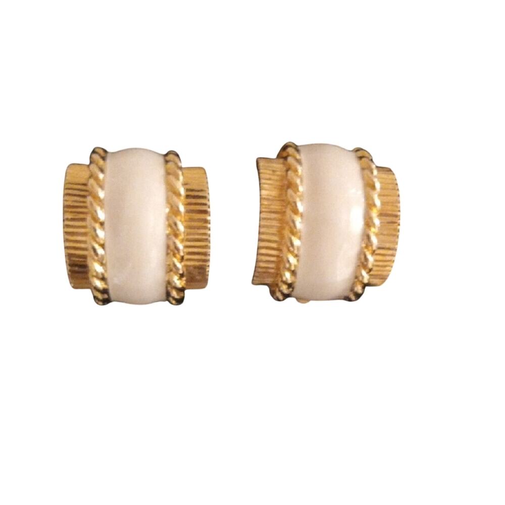 ST JOHN Vintage Gold- Tone and White Enamel Women's Earrings
